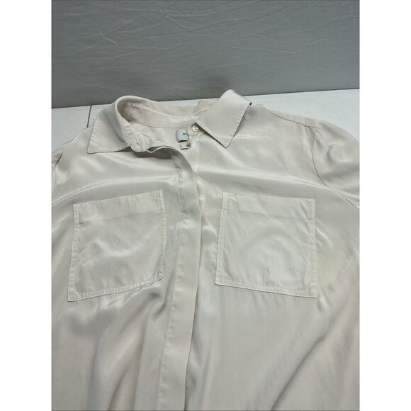 St‎ John Silk Blouse Ivory Button Up Pointed Collar Size 16 - Picture 5 of 12